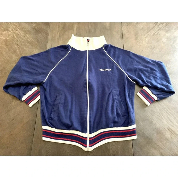Vtg MacGregor Full Zip Jacket Blue Red White Acrylic Triple Knit Men's Medium M - Picture 1 of 10